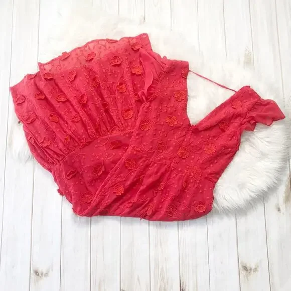 Talulah La Mason Scarlett Ruffle Floral 3D Flowers V-Neck Dress Size XS NEW Red - Picture 5 of 6